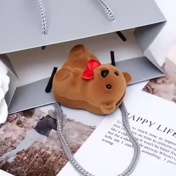 可愛小熊×適用戒指/小耳釘×絨布盒