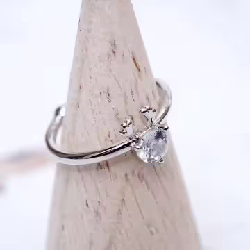 925銀飾×晶鑽小麋鹿×開口戒指