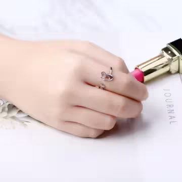 925銀飾×晶鑽愛心優雅貓咪×開口戒指