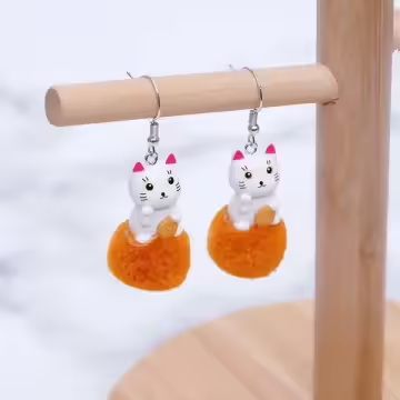 招財貓公仔毛球×吊墜耳勾