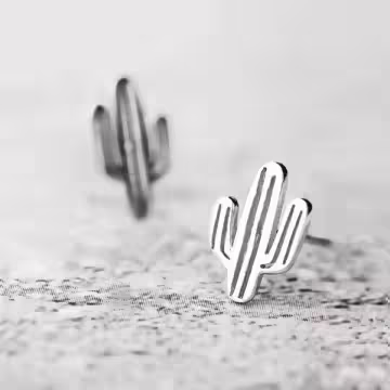 925銀針×鏤空仙人掌×耳針