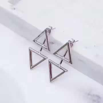 925銀針×雙幾何三角形×後掛式耳針