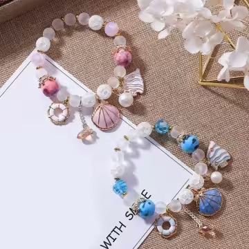 甜美貝殼海洋熱帶魚×固定式串珠手環×嫩粉