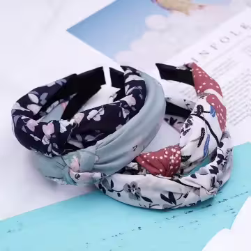 優雅粉白碎花×扭結髮箍