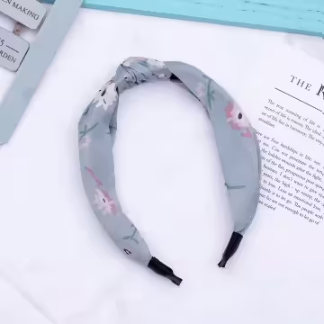 簡約水藍花朵×扭結髮箍