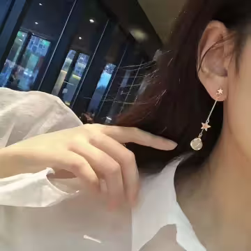 星星琉璃貓眼石×不對稱三角耳夾