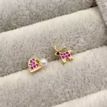 晶鑽小鹿與珍珠帽×不對稱耳環