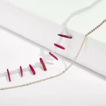異國風米珠紅椒×雙層項鍊