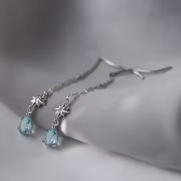 波浪藍色淚滴×吊墜耳線