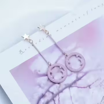 星月粉嫩圓環×吊墜耳環