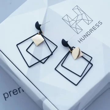 雙層菱形酷黑金屬×吊墜耳環.avif