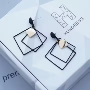 雙層菱形酷黑金屬×吊墜耳環