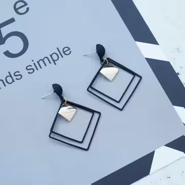 雙層菱形酷黑金屬×吊墜耳環