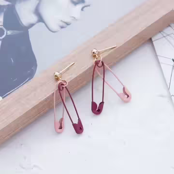 撞色別針×吊墜耳針×共二色