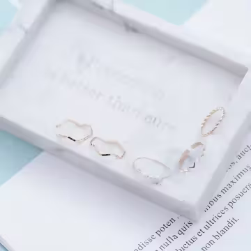 三顆珍珠波紋麻花×五套件戒指組×金色