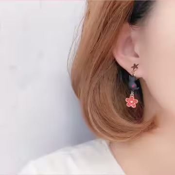 黑貓紅櫻流蘇×不對稱螺旋耳夾