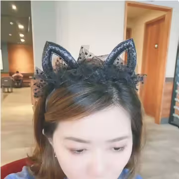 蕾絲貓耳朵抓皺×髮箍×共三色