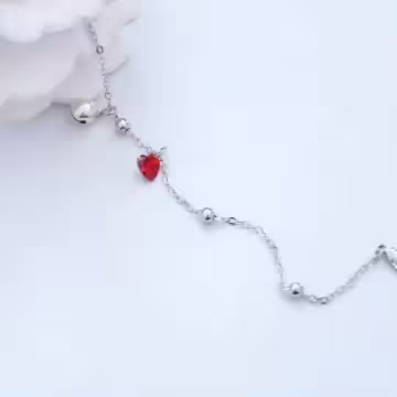925銀飾×甜美紅心鈴鐺×手鍊
