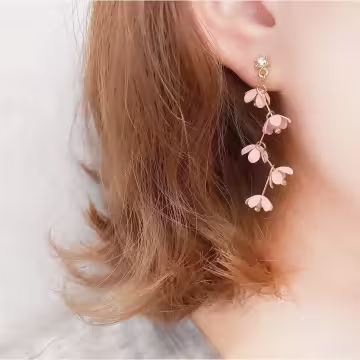 迷人的粉紅碎花×吊墜耳環