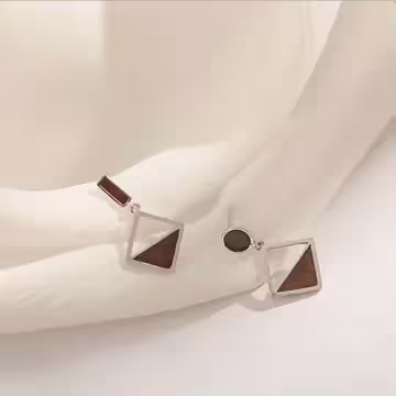 925銀針×琥珀咖鏤空菱形×耳針