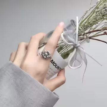 925銀飾×復古雛菊小花×開口戒指