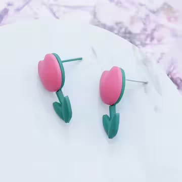 粉紅鬱金香×吊墜耳環