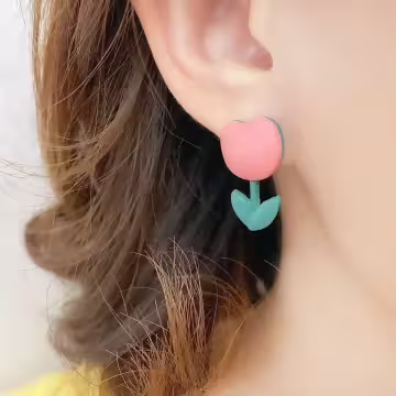 粉紅鬱金香×吊墜耳環