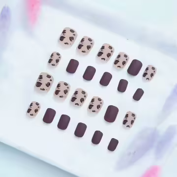 奶茶豹紋棕咖霧面×穿戴式手指甲片×二十四入