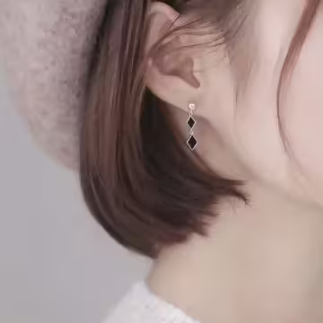 晶鑽雙黑菱×吊墜耳環