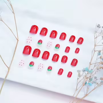 紅草莓甜心亮面×穿戴式手指甲片×二十四入