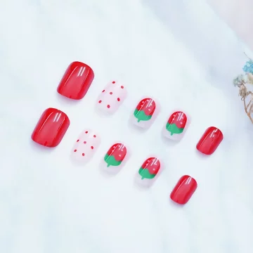 紅草莓甜心亮面×穿戴式手指甲片×二十四入 .avif