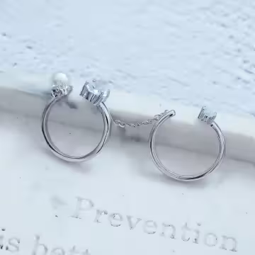 珍珠鋯石連指戒×開口戒指
