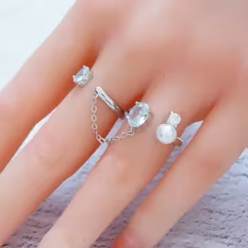 珍珠鋯石連指戒×開口戒指