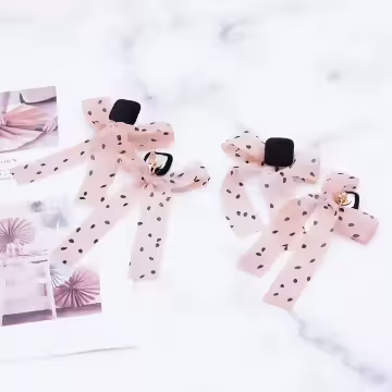 波點薄紗蝴蝶結×後掛式耳環