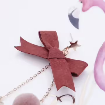 麋鹿蝴蝶結毛球×不對稱吊墜耳環