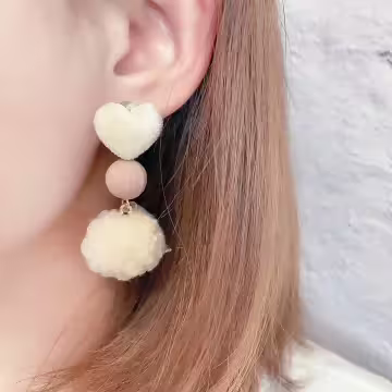 植絨愛心燈籠毛球×吊墜耳環