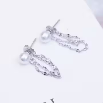 925銀針×小珍珠鍊條×後掛式耳針