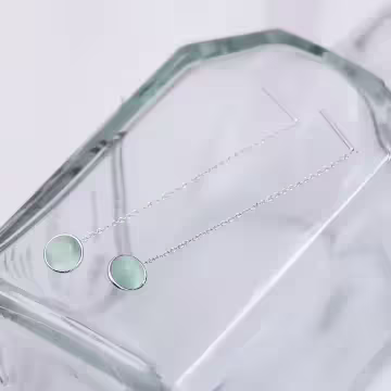 925銀針×翠綠半圓貓眼石×吊墜耳線