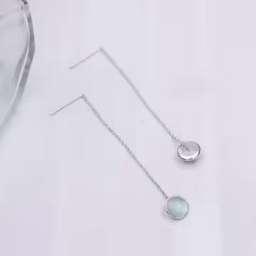 925銀針×翠綠半圓貓眼石×吊墜耳線