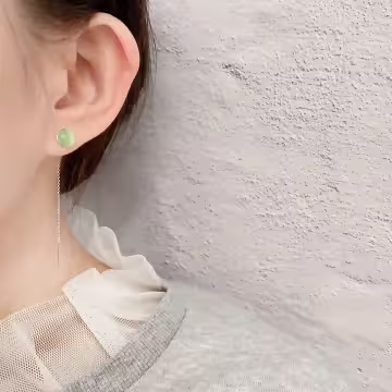 925銀針×翠綠半圓貓眼石×吊墜耳線