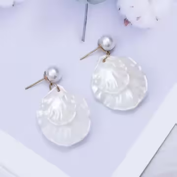 純白簡約珍珠貝殼×吊墜耳環