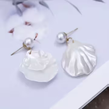 純白簡約珍珠貝殼×吊墜耳環