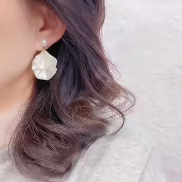 純白簡約珍珠貝殼×吊墜耳環