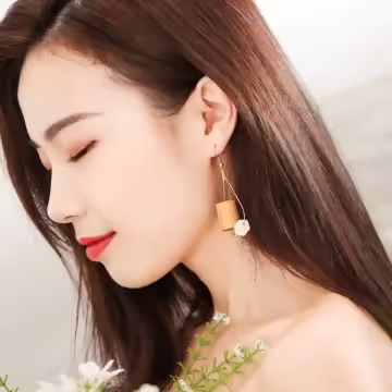 幾何木塊小松果×不對稱吊墜耳勾