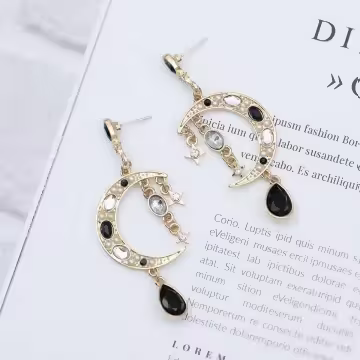 寶石月亮黑水滴×吊墜耳環