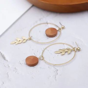 圓形原木橄欖葉圓環×吊墜耳環.avif