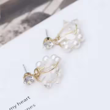 雙層晶鑽珍珠圓環×吊墜耳環