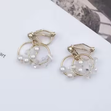 雙層晶鑽珍珠圓環×三角耳夾