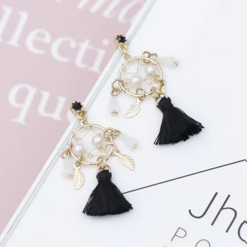碎花薄紗蝴蝶結珍珠×吊墜耳環×共二色.avif