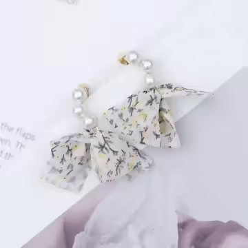 碎花薄紗蝴蝶結珍珠×螺旋耳夾×共二色